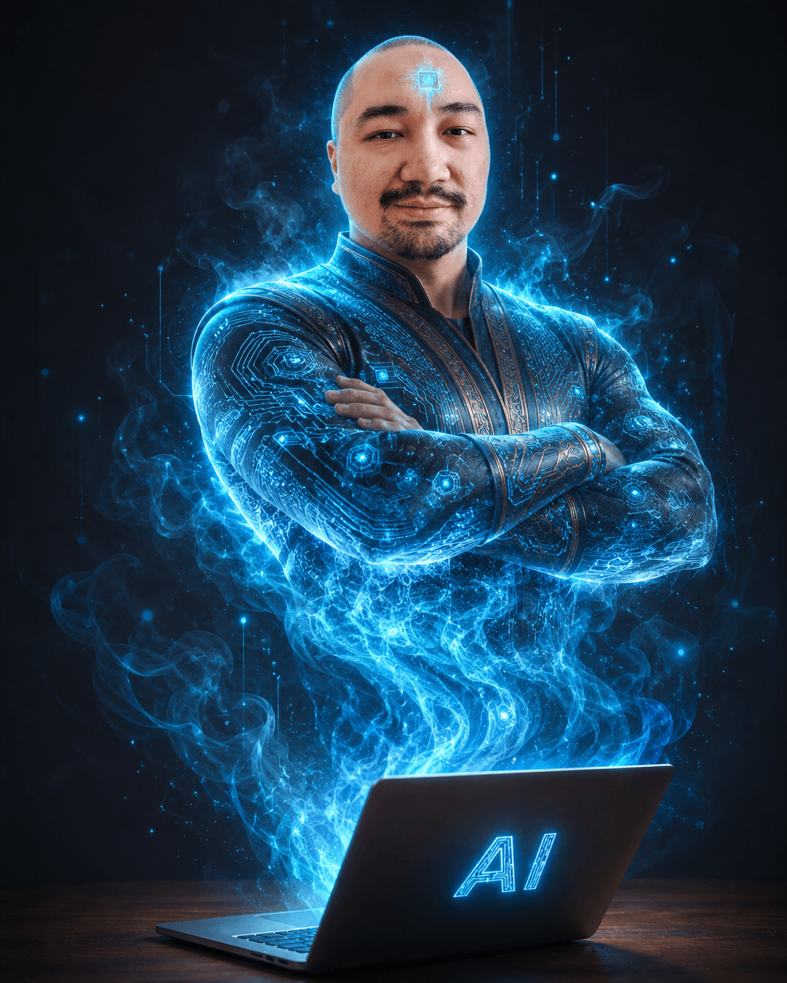 Serik Jilkishiyev in an owner-supplied AI-stylised portrait.